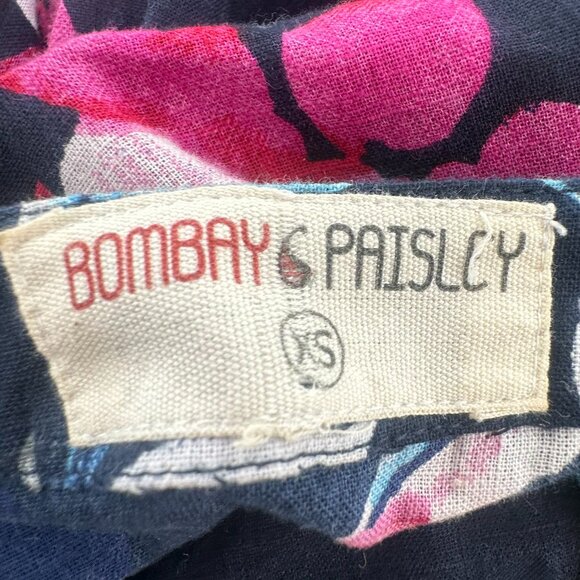 NEW! Bombay Paisley Babydoll Dress Womens XS Floral Navy‎ Blue Fusia 100% Cotton - Picture 3 of 16